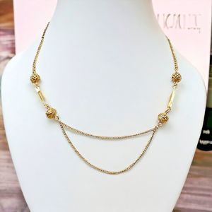 Draping Station Necklace Vintage Gold Tone Bead Dainty Feminine Jewelry